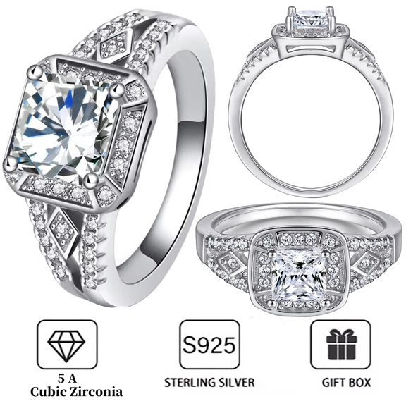 Classic Square Engagement Ring Princess Cut 5A Zircon Ring 925 Sterling Silver Ring Women's this sumptuous promise ring
