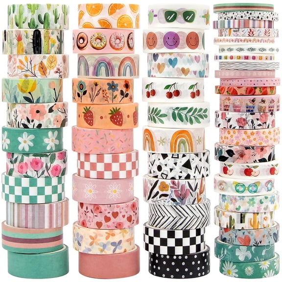 55 Rolls Holiday Washi Tape Set - Decorative Tape Seasonal Bohemian Colored Tape, Cute Washi Tapes for Journaling Supplies, Scrapbooking Supplies kit, Summer Scrapbook Supplies