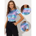 thumbnail image 2 of INSPIRE CHIC Women's Party Metallic Textured Short Sleeve Shiny Multi Color Top Blue L, 2 of 4