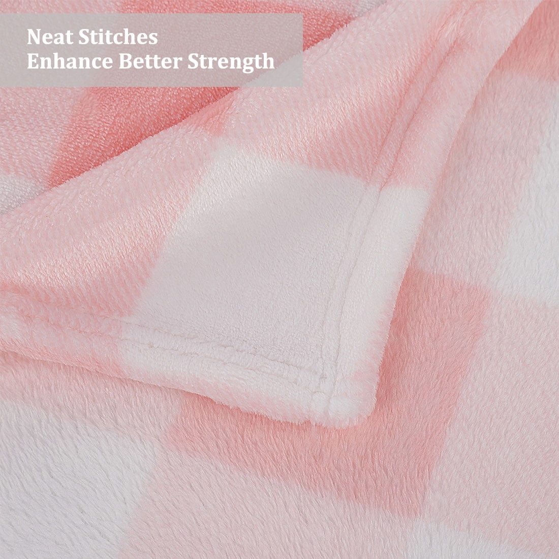 Plaid Soft Plush Fleece Blanket for Sofa Couch Bed Pink and White 50" x 60"