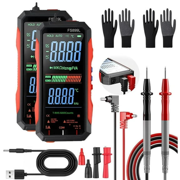 2026 USB Rechargeable Digital Multimeter, 6000 Counts Large Color Screen & Backlight, FS899L Smart multimeter Automatic Tester for Home Automotive Industrial Applications Electrical Issues（2set)