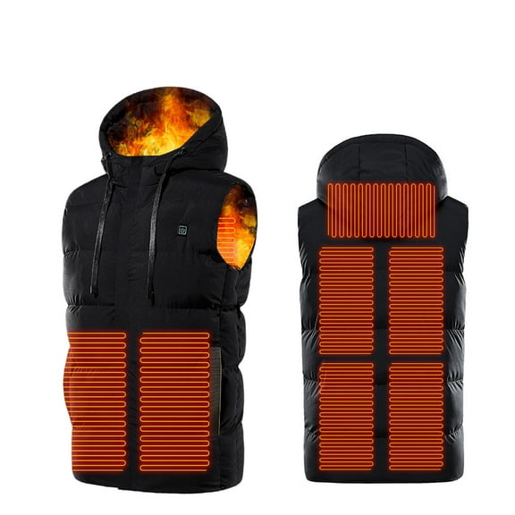 XFLWAM Heated Vest 7 Heating Zones Heated Jacket for Men Women USB Lightweight Electric Warmer Heated Gilet with Hooded Black L