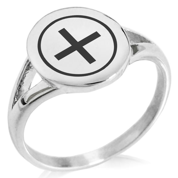 Stainless Steel Celtic Ailm Conifers Minimalist Oval Top Polished Statement Signet Ring