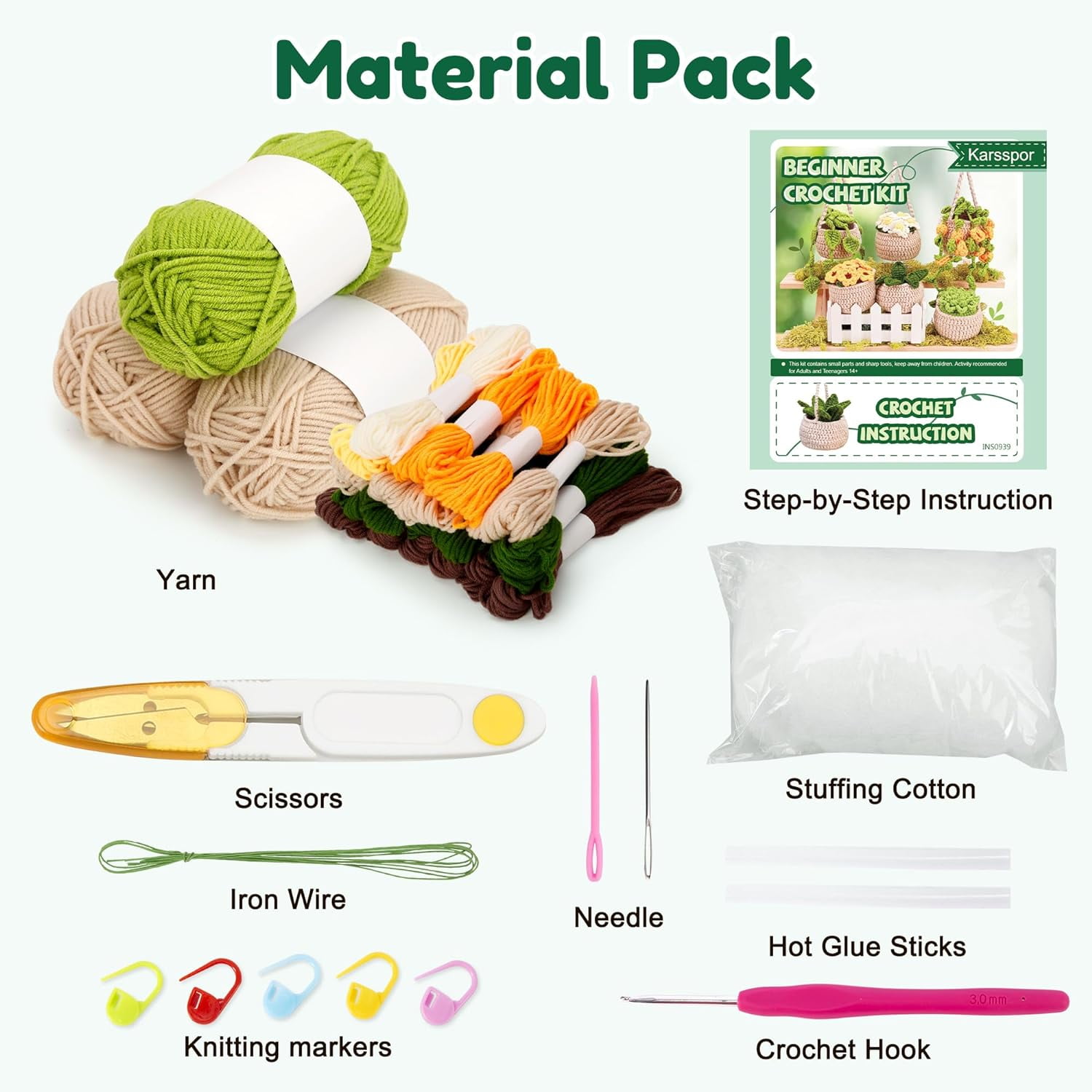 xinyi Beginner Crochet Kit with Yarn & Crochet Hook, 6 Pieces
