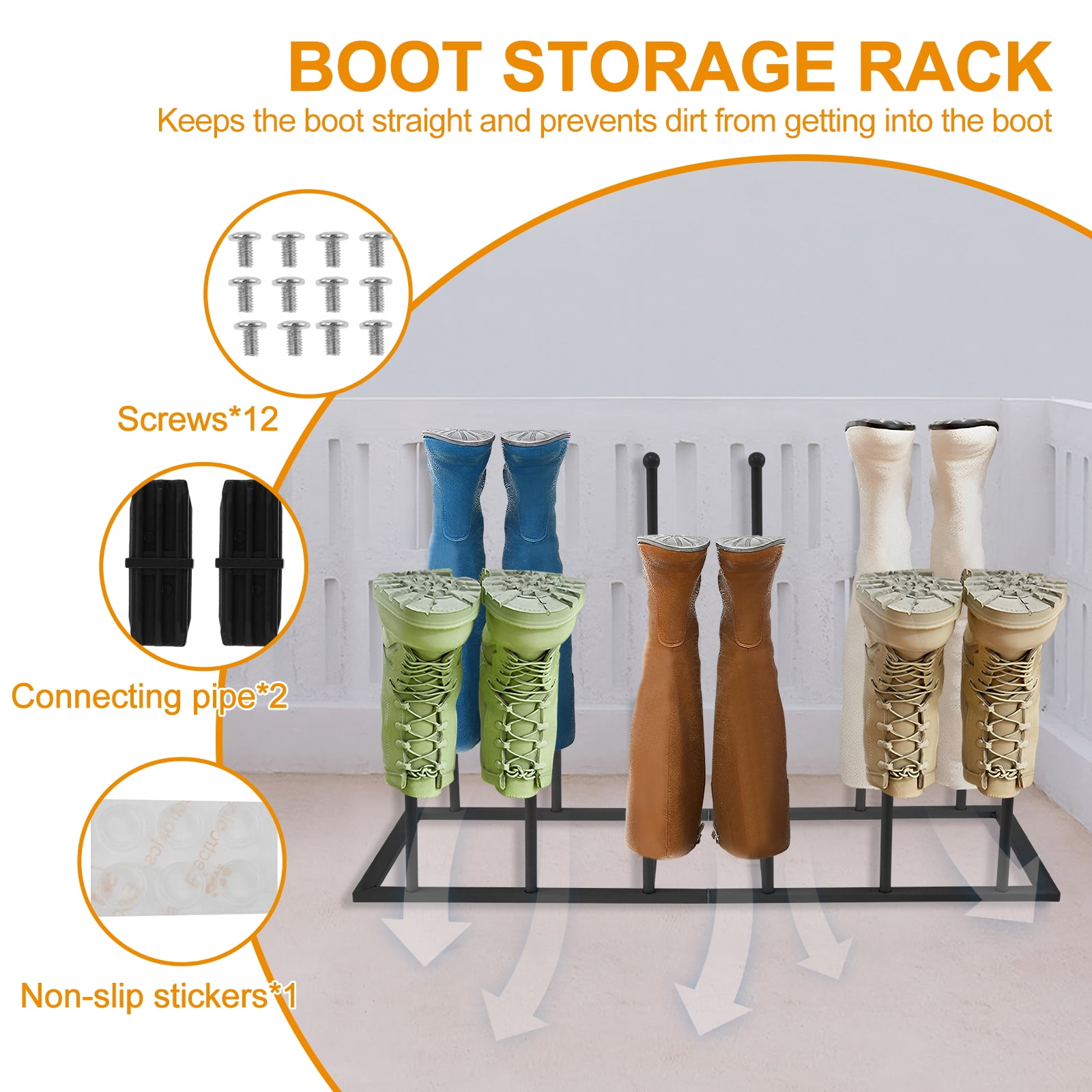 Boot Rack Free Standing Boot Rack Organizer Metal Boot Storage Rack Removable Tall Boot Storage Rack Multifunctional Boot Holder Organizer Practical Boot Shoe Rack for 6 Pairs Shoes