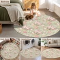 thumbnail image 5 of Round Rugs 3Ft, Pink Flowers Round Area Rug Washable Indoor Throw Carpet, Green Country Botanical Floral Leaves Small Non Slip Circle Rug for Bedroom Living Room Home Decor Aesthetic, 5 of 8