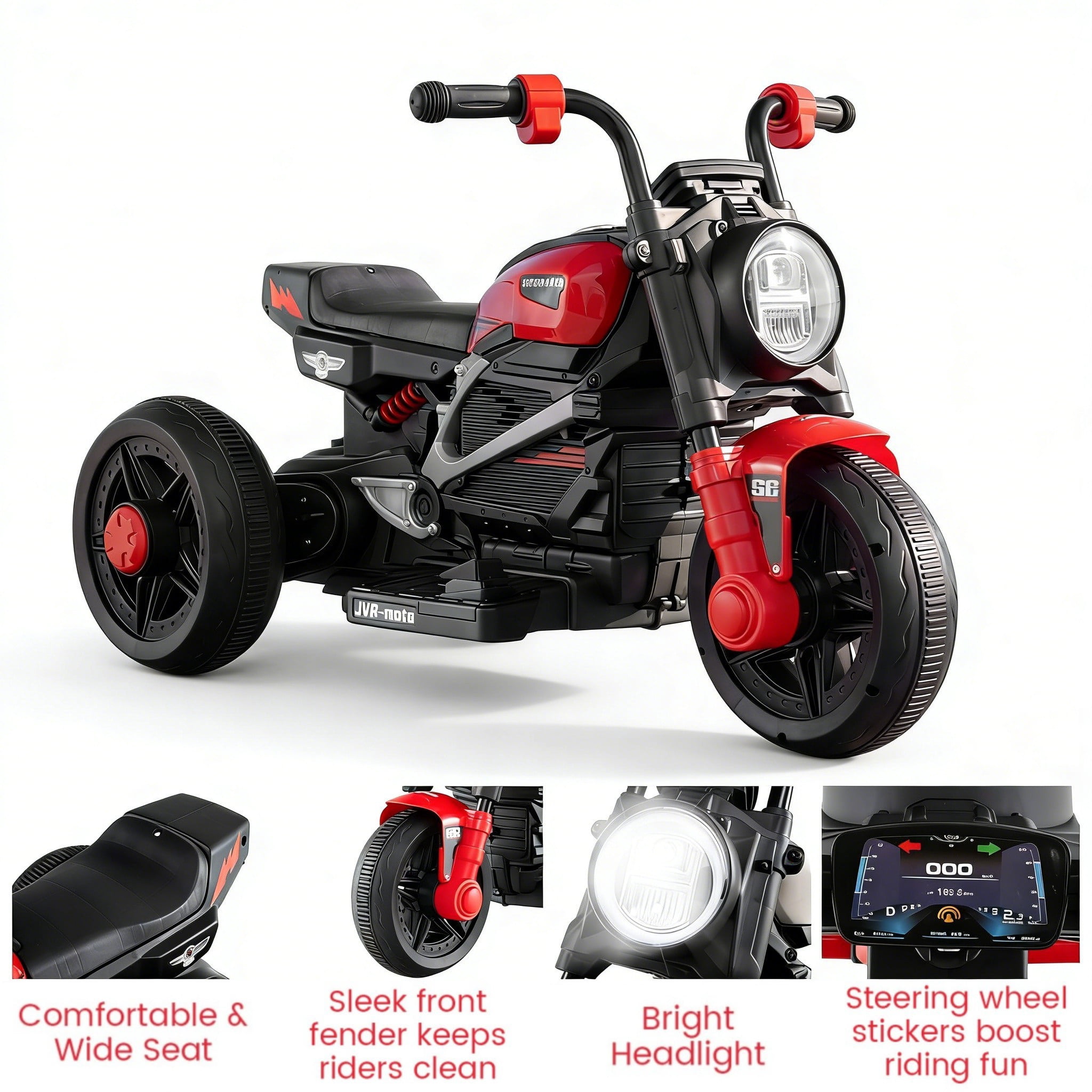 OLAKIDS 6V Kids Motorcycle with Forward & Reverse Switch, Headlight, Horn, Music, Story, USB Port, 3-Wheel Battery Powered Electric Ride on Toys for Toddler Boys Girls