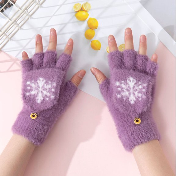 Gloves Winter Kids Fluffy Warm Kids Mittens Knit Gloves for Ages 7-18 Years Girls