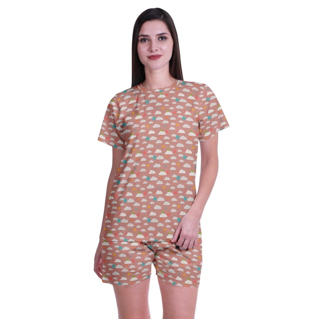 Moomaya T-Shirts pour Femmes Manches Courtes Coton Doux Pyjama pour Femmes Robe de Nuit Décontractée