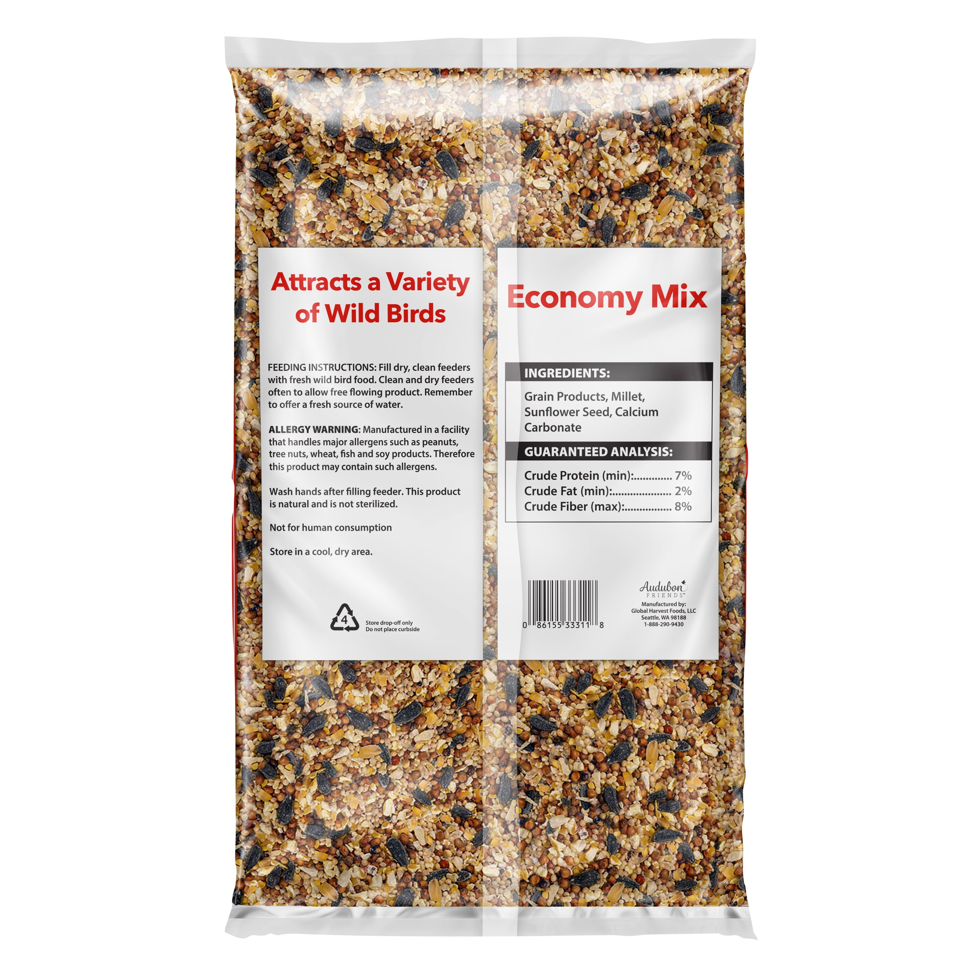 (4 pack) Economy Mix Wild Bird Feed, Dry, 1 Count Per Pack, 10 lb. Bag
