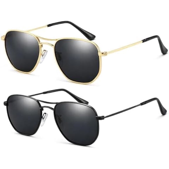 2 Pack Aviator Sunglasses for Men Women, Classic Pilot Metal Frame Fashion Sun Glasses