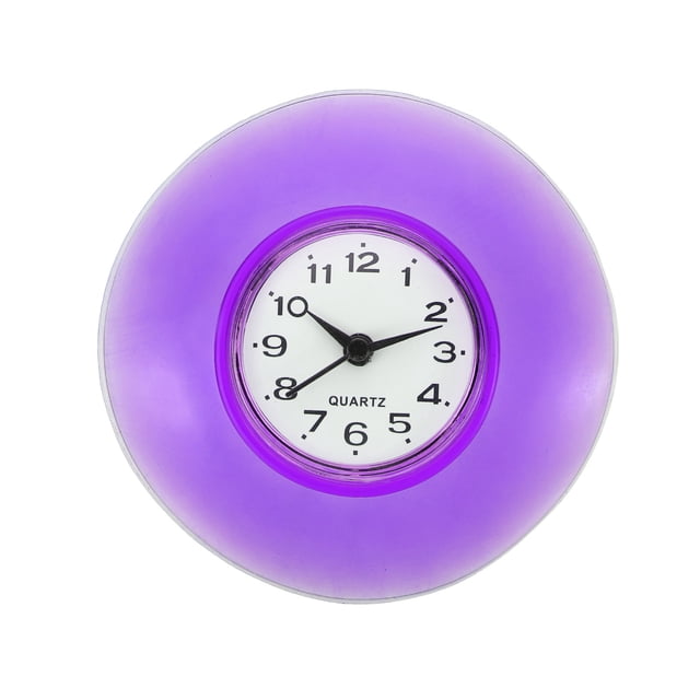 Reloj de pared mini lindo espejo de baño con succión impermeable, púrpura