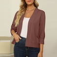 thumbnail image 5 of Mohiass Women's 3/4 Sleeve Cropped Cardigan Sweater Open Front Short Shrugs Cardigans Lightweight Sweaters Coffee S, 5 of 6