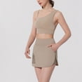 thumbnail image 2 of Wang6 One Shoulder Cropped Tank Tops Trendy Wireless Workout Longline Bras Seamless Running Gym Yoga Tops Khaki L, 2 of 6