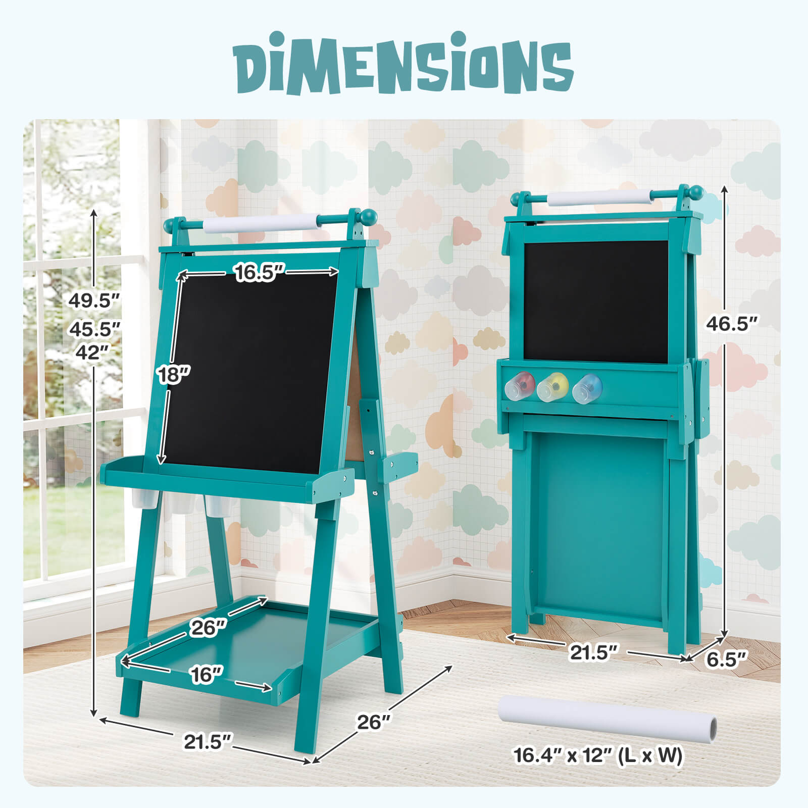 Infans Foldable Easel for Kids 3-in-1 Double-sided Art Easel with Chalkboard Gray