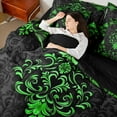 thumbnail image 3 of Manfei Victorian Damask 7 Pieces Bed in a Bag Full Size, Vintage Baroque Floral Bed Set, Black Green Bed Sheets Setp with Comforter, Breathable Bedroom Decor, 3 of 6