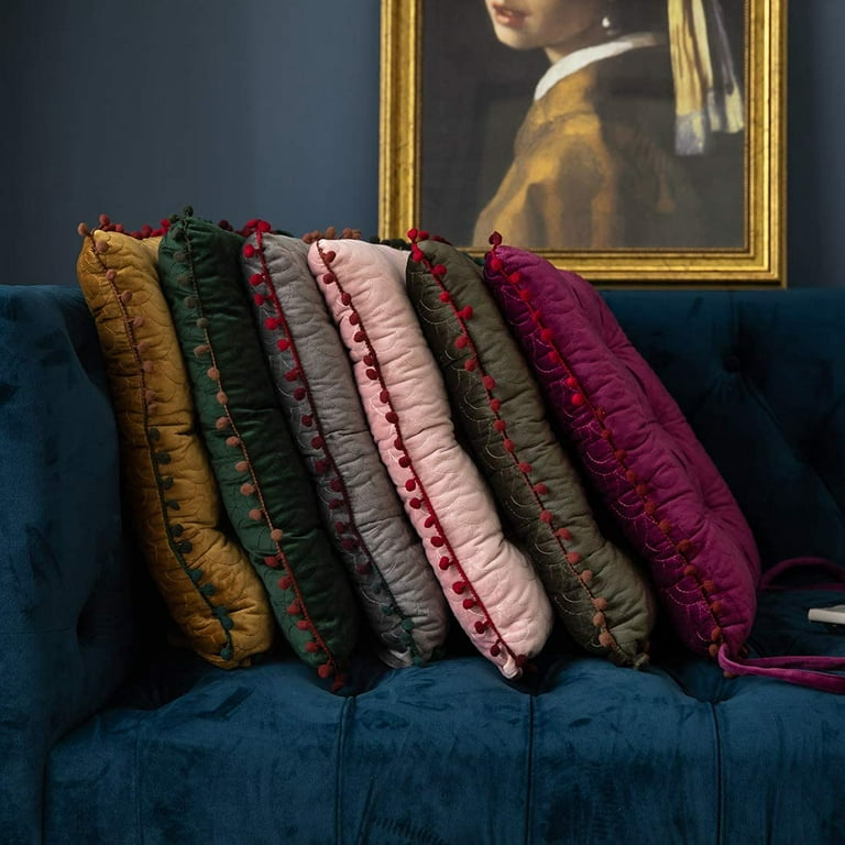 HIPOTY Velvet Soft Round Chair Pads Cute Gradient Pom Pom Indoor