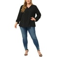 thumbnail image 2 of Agnes Orinda Women's Plus Size Fashion Work Long Sleeves Ribbon Front Chiffon Blouse 2X Black, 2 of 6