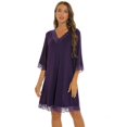 thumbnail image 2 of SWSMCLT Women's Summer Nightgown Vintage Pjs House Spring Loungewear Lace Soft Lightweight V Neck 3/4 Sleeve Purple Large, 2 of 5