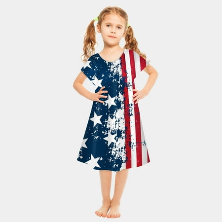 

Giligiliso Clearance Independence Day Clothes 4th of July Toddler Girls Fashion: Cute Short Sleeve Dress with Star Print