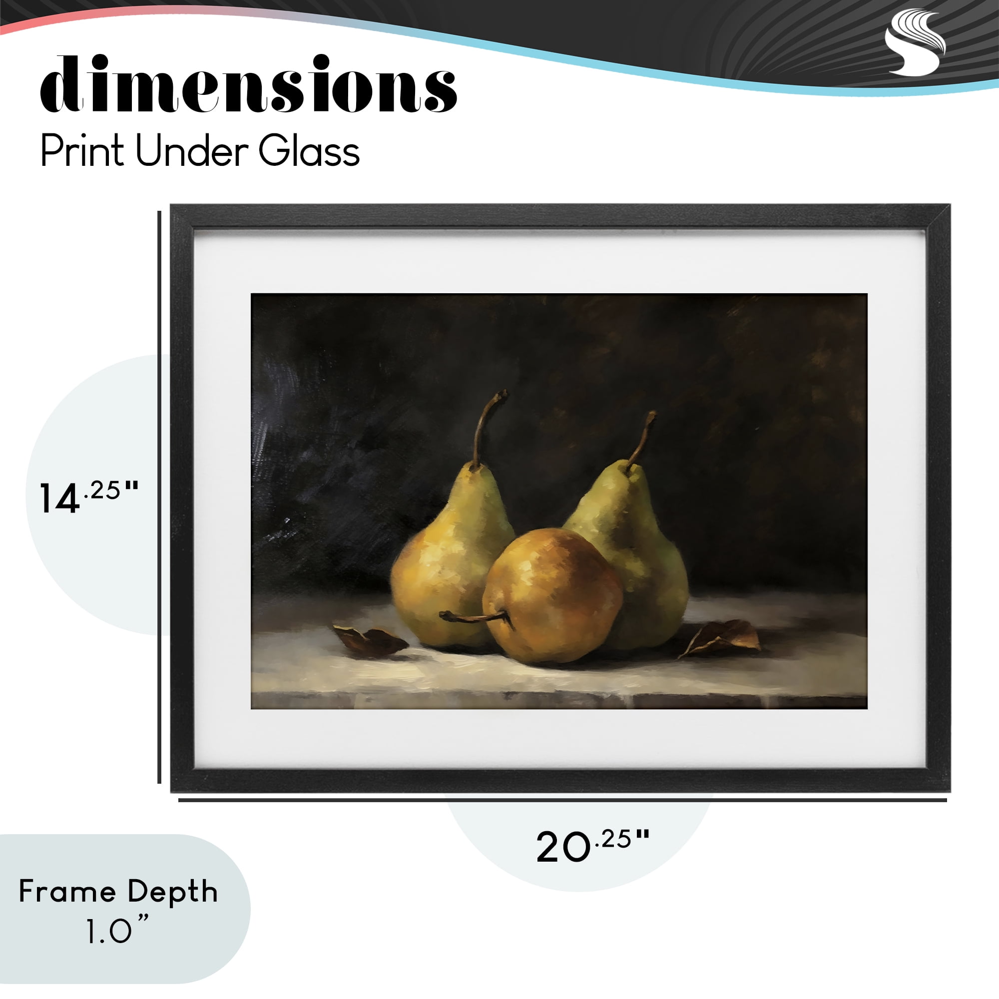 Stupell Industries Three Pears on Marble Black Framed Print Under Glass, design by Creative Studio