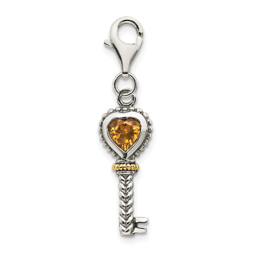 Solid 925 Sterling Silver Citrine Yellow November Gemstone Pendant Charm Solid 925 Sterling Silver Citrine Yellow November Gemstone Pendant Charm
