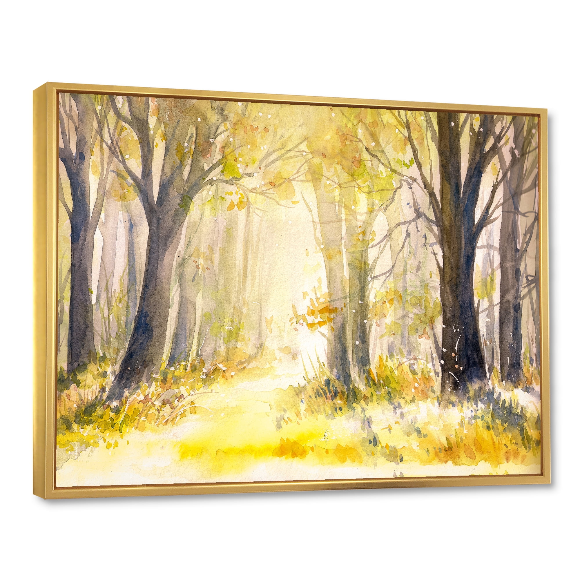 Designart 'Bright Sunshine Through The Yellow Forest Trees I' Traditional Framed Canvas Wall Art Print