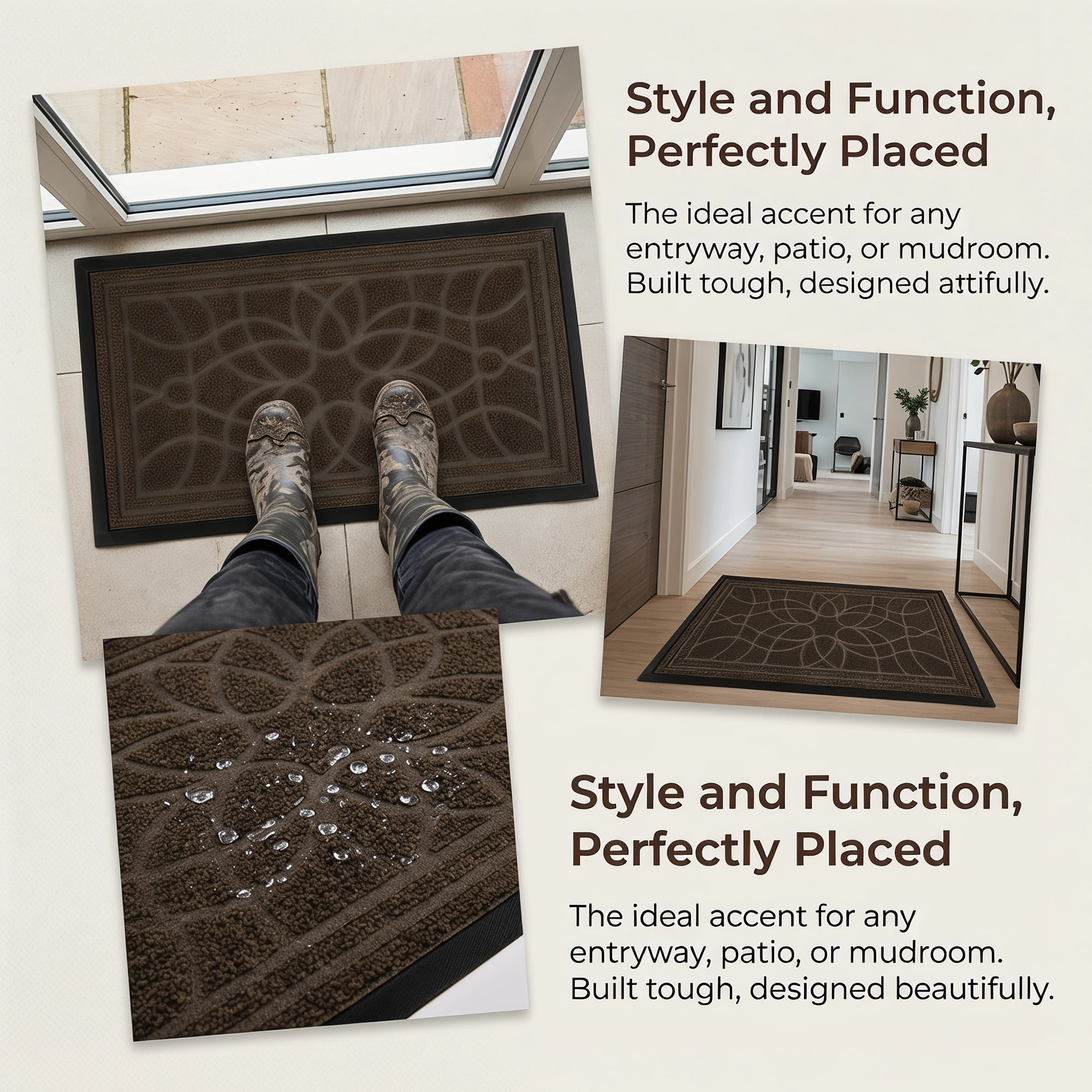 Unique Bargains Low-Profile Waterproof Non-Slip Geometric Scraper Brown 30" x 18"