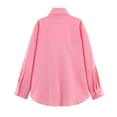 thumbnail image 5 of ClodeEU Women's Long Sleeve Tie V Neck Striped Shirt，Casual Loose Fit Button Down Blouse Pink,Women's Plus M, 5 of 6