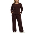 thumbnail image 3 of Atkumj 2 Piece Sweatsuits for Women Soft Crew Neck Long Sleeve Tops and Wide Leg Pants Ribbed Knit Sets Two Piece Versatile Solid Color Slim Fit Loungewear Sets Woman XL, 3 of 9