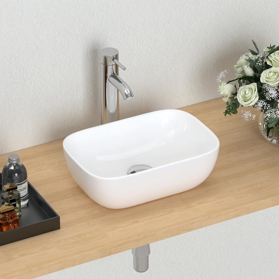 14.5'' x 10'' Bathroom Small Vessel Sink Above Counter White Porcelain Ceramic Sink Bowl Small Vanity Sink Lavatory Wash Basin