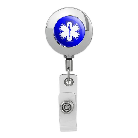 Star Of Life Medical Health EMT RN MD Retractable Reel Premium Metal Chrome Badge ID Card Holder Clip