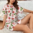 thumbnail image 4 of Wukai Strawberries And Leaf Women's Pajama Set,Short-Sleeve Top and Shorts with Elastic Waistband and Pockets for Loungewear, Yoga, and Casual Wear-4X-Large, 4 of 8