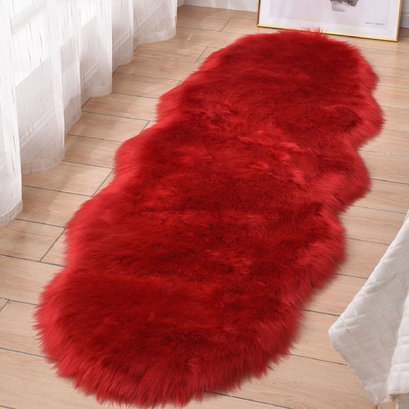 FUDAKUNA Soft Red Fluffy Faux Sheepskin Rugs 24x 36inch Shaggy Small Carpet Cushions for Living Room Bedroom Floor Mats Washable