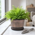 thumbnail image 7 of Planters for Outdoor Plants Imitation Whiskey Barrel Plastic Flower Pot 8.85 Inch, Wood Grain Decorative Planter with Drainage Holes & Matching Saucer for Garden Balcony Indoor Potted Plant Decor, 7 of 7
