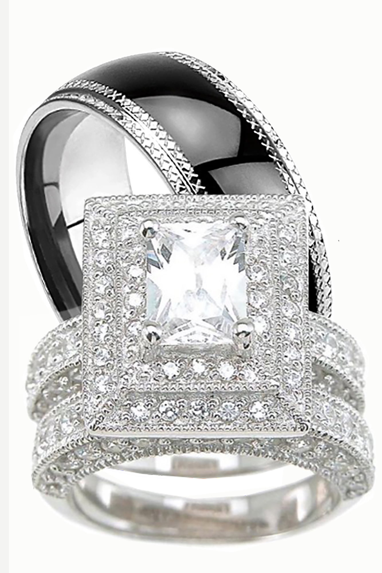 LaRaso & Co His Hers Trio Wedding Set Matching Wedding Bands for Him