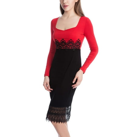 hem splicing asia neck sleeve lace floral square dress xl walmart leadingstar