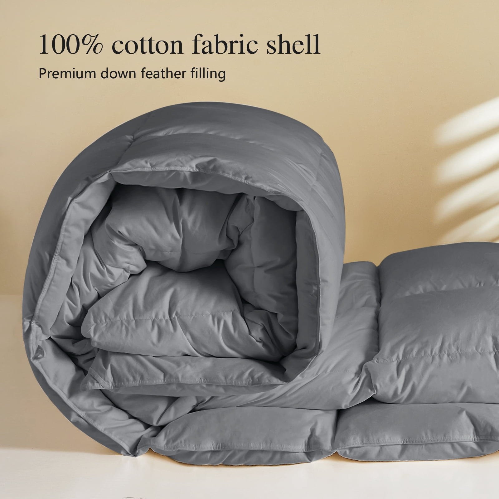 Teler Goose Down Comforter King Size, Extra Fluffy White Duvet Insert, Ultra-Soft, Breathable , All Season Hotel Luxury Bedding Comforters, 4 Corner & Center Loops , Dark Gray