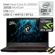 MSI GF65 Thin 3060 Gaming Laptop, 15.6" FHD 144Hz Display, Intel Core i5-10500H, GeForce RTX 3060 6GB, 16GB DDR4 RAM, 2TB PCIe SSD, USB-C, Wi-Fi 6, HDMI, Backlit, Mytrix HDMI Cable, Win 10