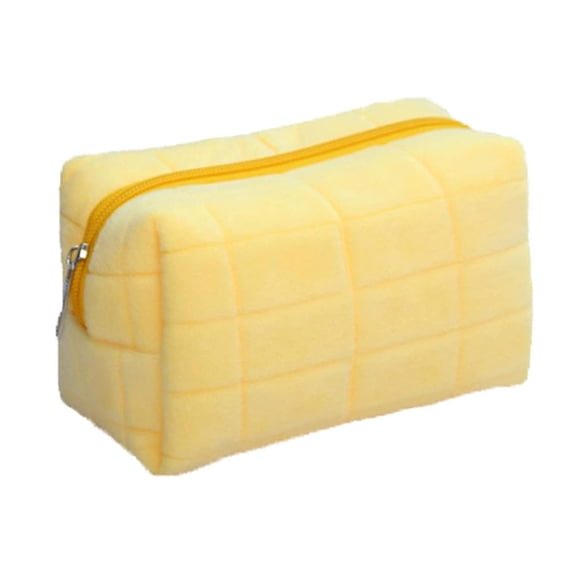 Small Makeup Bag Plush Pencil Case Multi-functional Capacity Bag Zipper Pouch Cosmetic Bag Portable Makeup Cosmetic Bag Daily Use Storage Travel Organizer Compliant Bag Soft Pencil Pouch Yellow