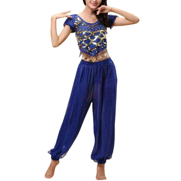 Sonducket Pantalones de danza del vientre indio para mujer, traje de baile con cordones en la espalda, traje profesional para adultos, ropa azul Type3 NO3