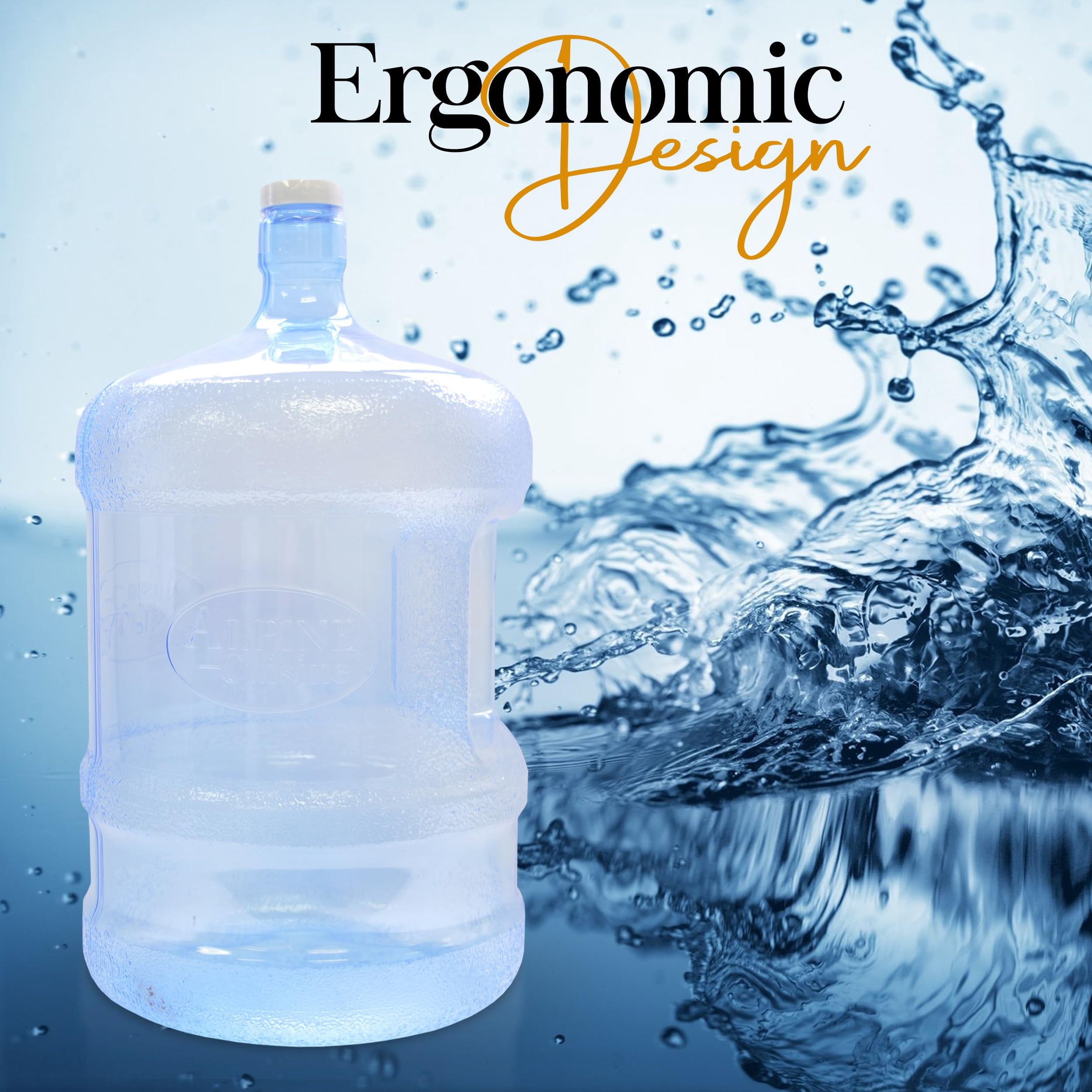 Alpine Cuisine Plastic 5 Gallon Water Bottle with Cap PVC , Reusable Jug Container Water Can , Easy Grip Carry Handle , Non-Spill & Completely Leak-Proof