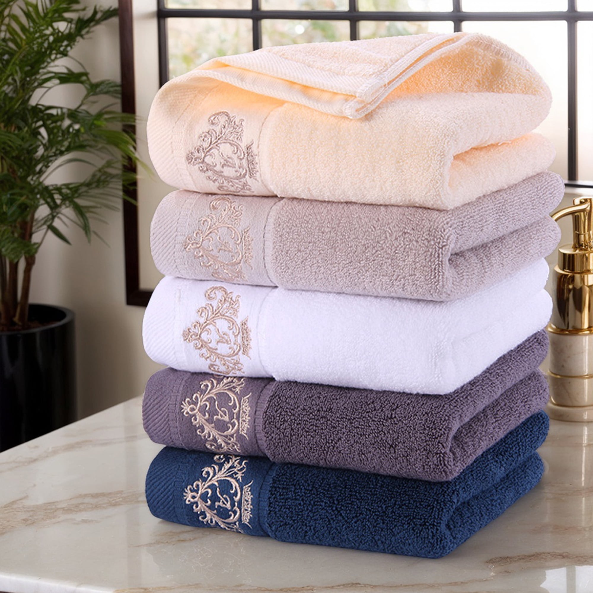 Unique Bargains 2 Packs Cotton Hand Towel Set Soft Towels Beige 13" x 30"