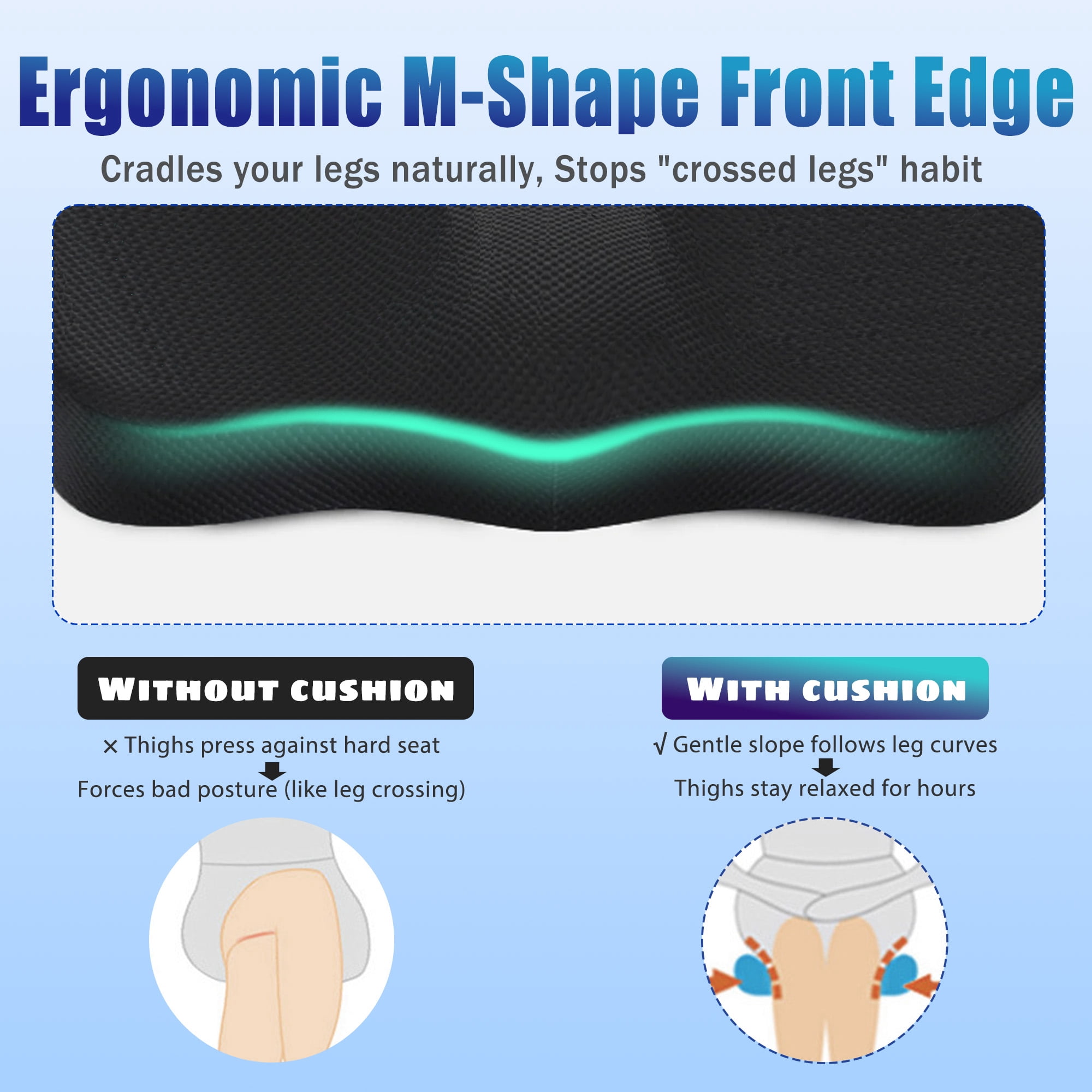 Comopio Memory Foam Seat Cushion for Sciatica, Coccyx & Tailbone Pain Relief, Orthopedic Chair Pillow for Office, Car, Wheelchair & Airplane, Non-Slip Extra Large Premium Support for Desk Chair