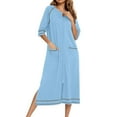 thumbnail image 2 of POIUYTR Women's Sleepwear Zipper 3/4 Sleeve Long Nightgown Lounge Dress Lightweight Soft Nightshirt Housecoat Robe with Pockets, 2 of 5