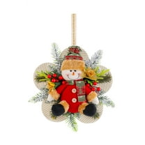 chaungfeng Large Snowman Ornaments, 11inch Snowman Figurine Hanging Decorations with Flower-Shaped Back Panel, Berries and Pine Needles for Holiday Xmas Door Wall Tree Decor