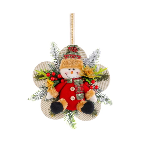 chaungfeng Large Snowman Ornaments, 11inch Snowman Figurine Hanging Decorations with Flower-Shaped Back Panel, Berries and Pine Needles for Holiday Xmas Door Wall Tree Decor