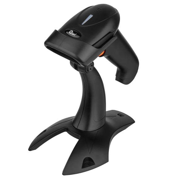 Lector de código de barras QIAN QOB-1DUSY ergonomico con base, 300 escaneos/segundo, escaneo manual o automatico, lectura roll-pitch-yaw, códigos 1D, indicador LED y zumbador, USB KBW