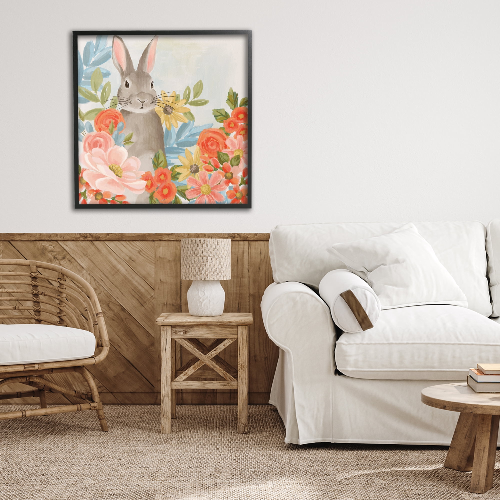 Stupell Industries Bunny Among The Blooms Black Framed Giclee Art, design by Cat Thurman Designs