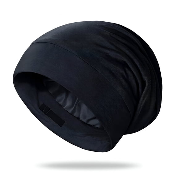 OQRKI 2026 New Silk Bonnet for Men, 100% Mulberry Mens Bonnet, Dreadlock Cap for Curly Hair, Silk Hair Bonnet for Sleeping, Silk Hair Wrap for Sleeping, Black